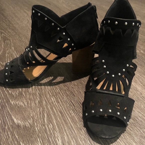 Black suede open toed bootie - Picture 1 of 5